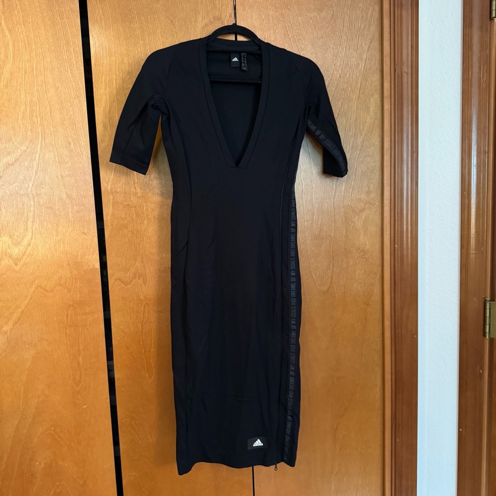 Adidas Black V-Neck “Mission Victory” Midi Dress